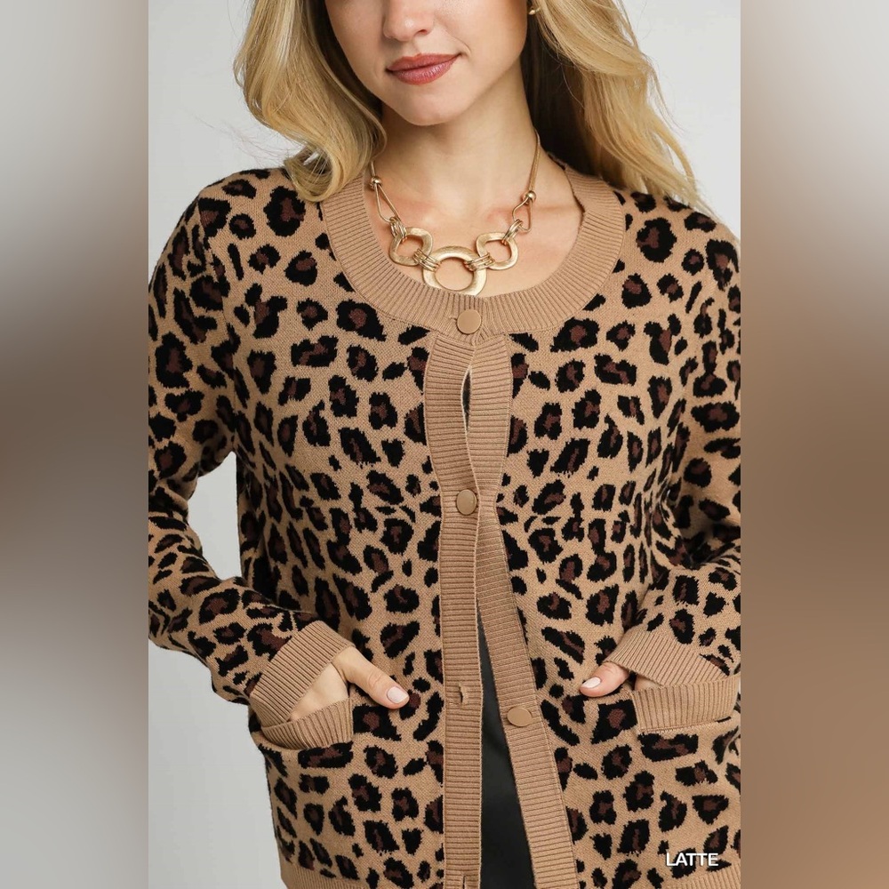 Umgee Leopard Print Button-Down Cardigan In Latte - image 4